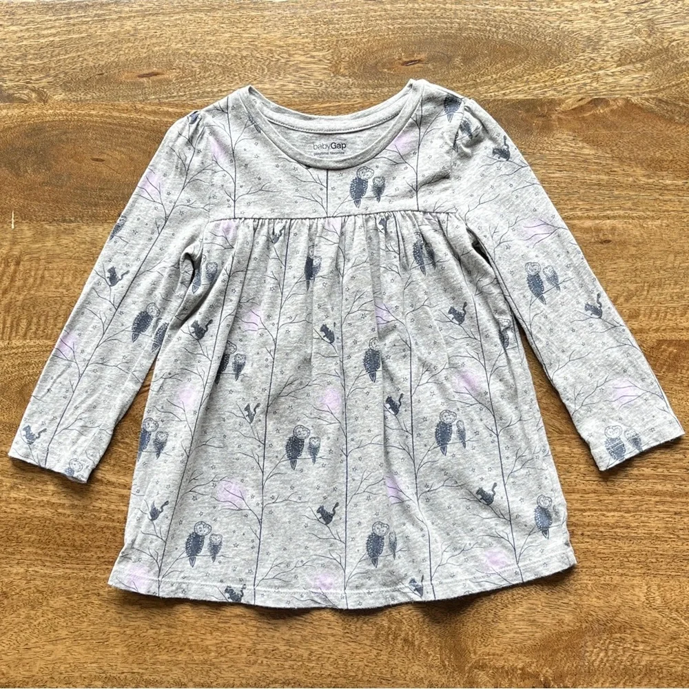 BabyGap Toddler 3 Years Long Sleeve Owl Woodland Animal Nature Boho Print Dress